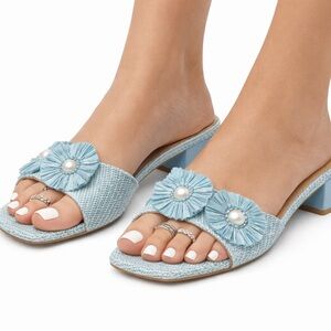 Bandolino Light Blue Floral Mules